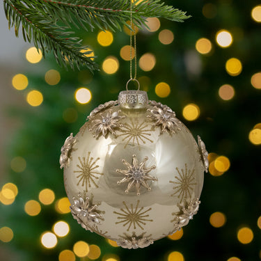Shiny Gold Starburst Glass Christmas Ball Ornament 4.5